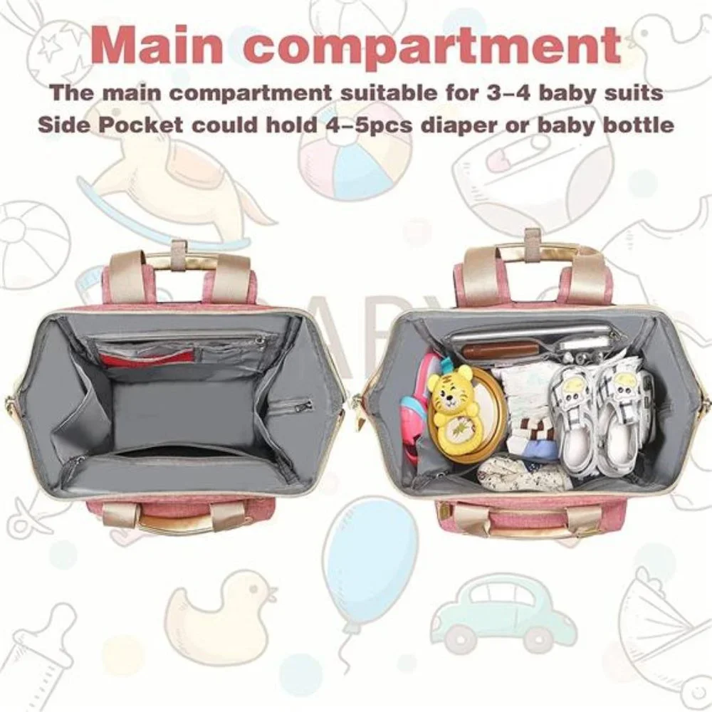 Diaper Bag Backpack, Insulated Pockets Portable Baby Nappy Bags - Pink